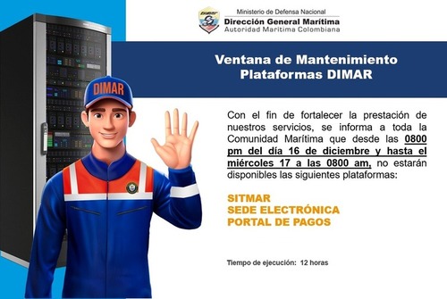 Ventana de mantenimiento plataformas DIMAR 