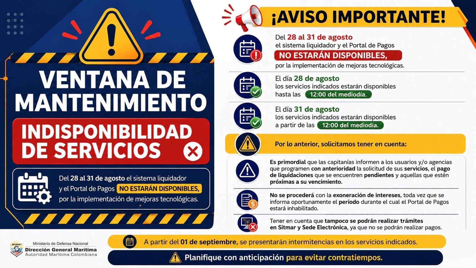 Indisponibilidad SAP Pagos DIMAR