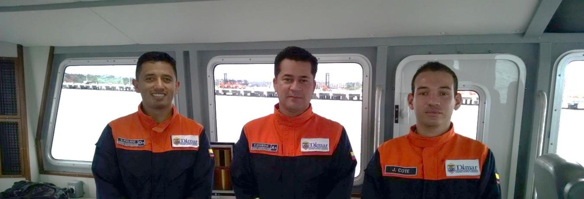 Diego Armando Pulido, Suboficial Jefe  Fernando Oviedo  y Marinero Primero Andrés Cote fueron los funcionarios de Dimar encargados de realizar los trabajos a bordo del ARC “Isla Cascajal".