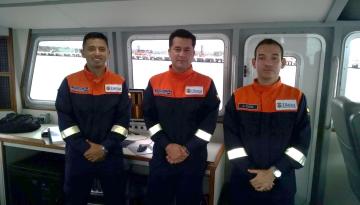 Diego Armando Pulido, Suboficial Jefe  Fernando Oviedo  y Marinero Primero Andrés Cote fueron los funcionarios de Dimar encargados de realizar los trabajos a bordo del ARC “Isla Cascajal".
